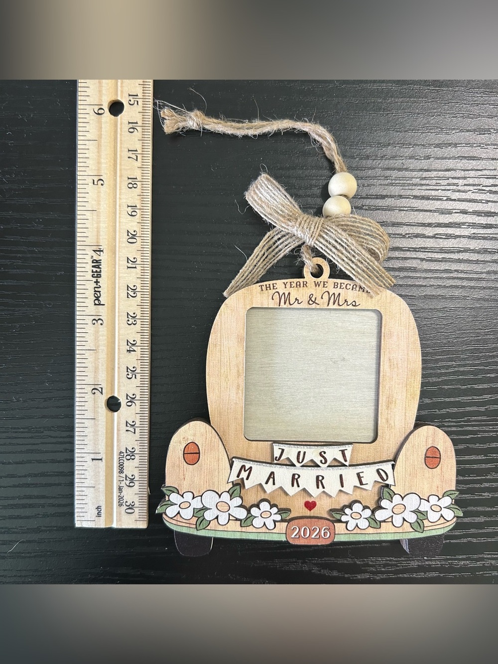 Mr. & Mrs. Just Married 2026 Wooden Ornament Frame -Natural Wood 2 frames